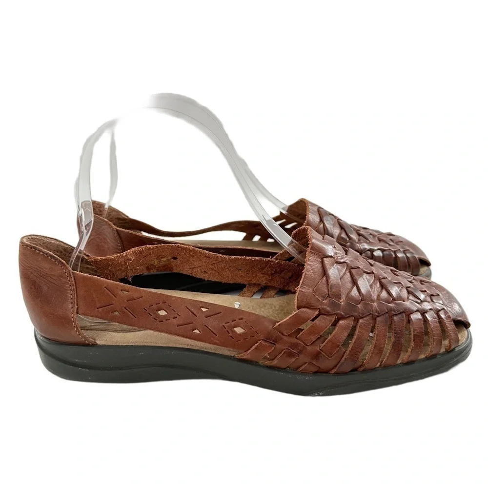 Faded Glory Tara flats size 8.5 brown leather square toe woven 80s 90s vintage